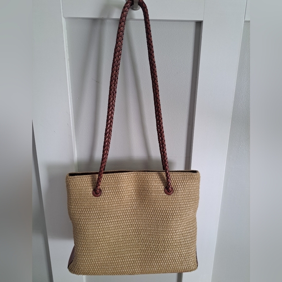 Etienne Aigner Woven Raffia Tote with Leather Trim & Braided Handles - Picture 4 of 7